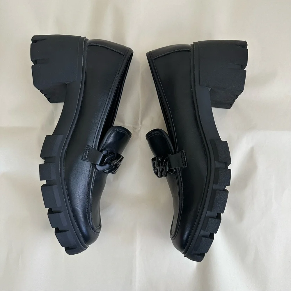 Y2K Chunky Black Platform Loafer NEW Women 9.5 Lug Sole Chain 90s Clueless Prepp